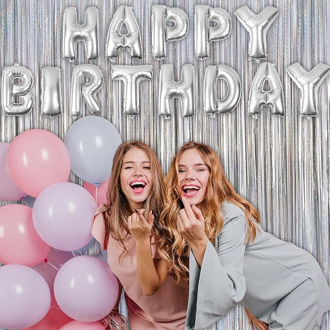 2 Pack Fringe Curtains Backdrops, Foil Fringe Curtains, Door Streamers for Birthday Wedding Bridal Shower Holiday Graduation Party Decorations, Photo Booth Backdrops, Glitter Silver