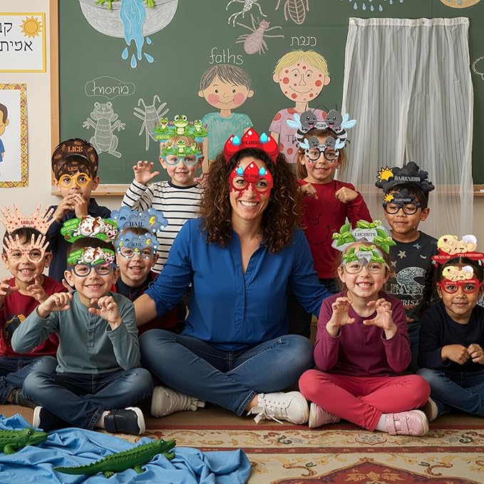 Pajean 20 Pcs Passover Decoration Include 10 Plagues Paper Eyeglasses 10 Plagues Headbands Photo Booth Props for Pesach Seder Family Party Favors Decorations Supply