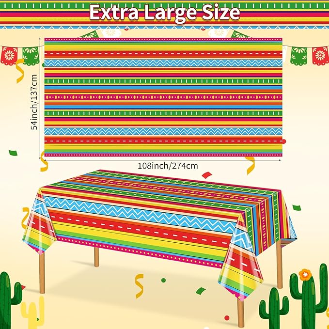 Hxezoc 3 Pack Cinco De Mayo Printed Tablecloths, 54 x 108 Inch Disposable Plastic Table Cover for Mexican Holiday Decorations Outdoor Indoor Party Supplies