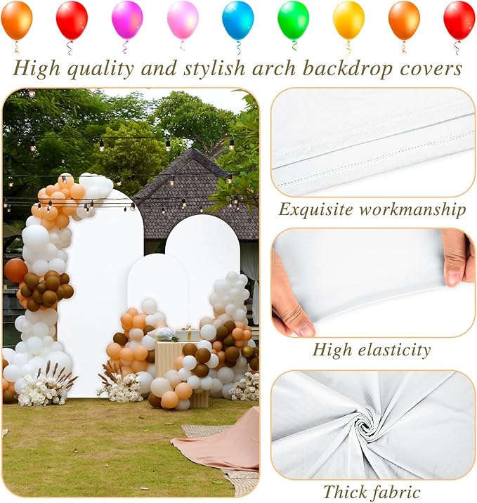 Dofilachy Arch Backdrop Cover - Stretchy Fabric for Wedding Arch Stand, Set of 3 Spandex Covers (4FT, 5FT, 6FT, White)