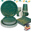 Green and Gold Party Decorations, 200Pcs Emerald Green Plates and Napkins Party Supplies, Birthday Plates for Fathers Day Graduation Decorations