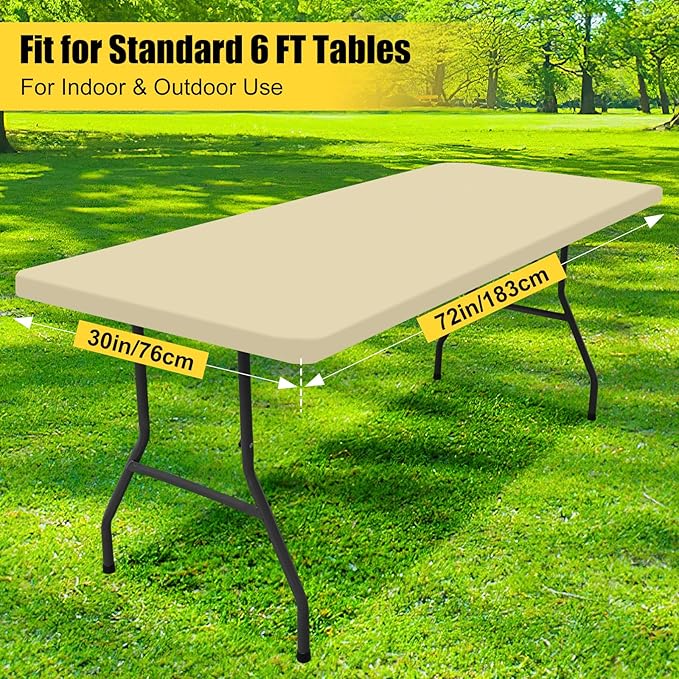 Smiry 2 Pack Rectangle Picnic Table Cloth, Waterproof Elastic Fitted Tablecloths, Washable Polyester Rectangular Patio Table Cover for Camping, Indoor and Outdoor (Champagne, 30"x72")