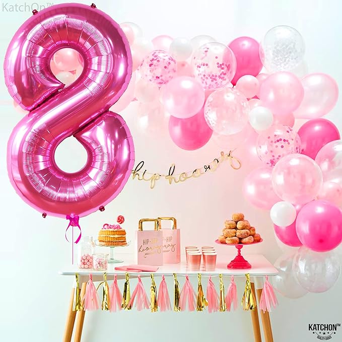 KatchOn, Giant Hot Pink 8 Balloon Number - 40 Inch | Hot Pink 8th Birthday Balloon for 8th Birthday Decorations | Number 8 balloon Birthday Party | Number Balloons for Anniversary Decorations
