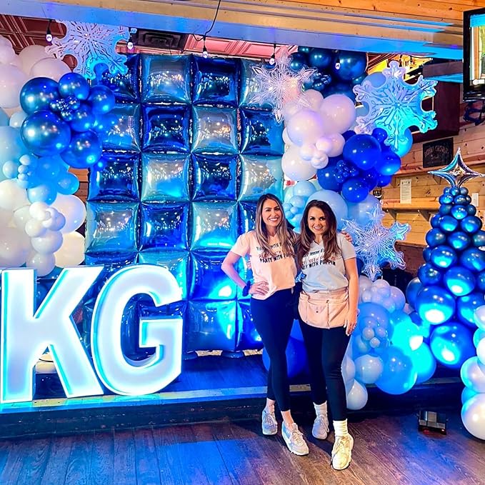 Blue Square Foil Balloon Wall,25Pcs Double Sided Balloons Backdrop Helium Polyester Film Balloon Tunnel Arch Garland Kit for Birthday Bridal Anniversary Baby Shower Party Decorations