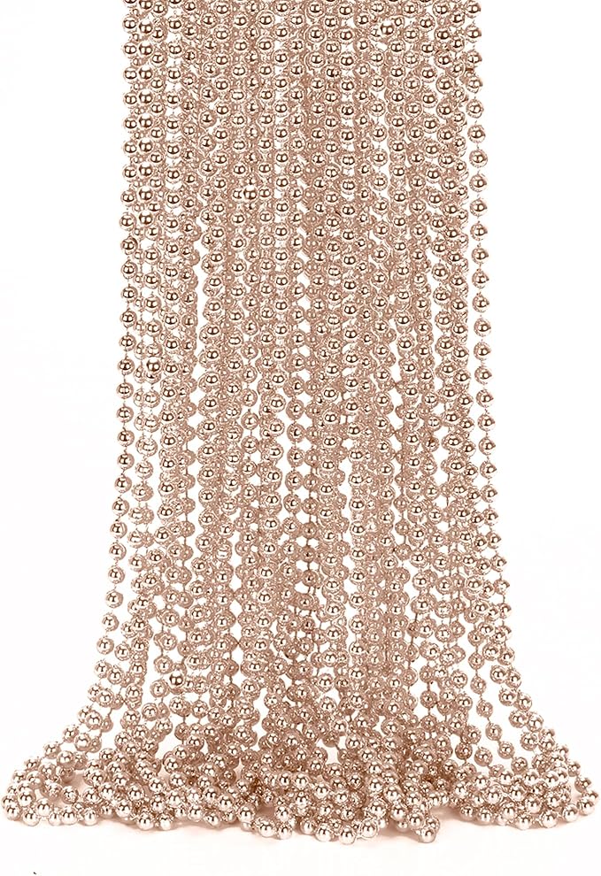 12PCS Mardi Gras Beads, Metallic Rose Gold Christmas Bead Necklace Party Favors, 33" Costumes Accessories Necklace Stuff, Festival Parade Throw for Accessory Sets Celebrations Decorations