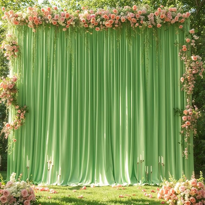 Sage Green Backdrop Curtain 6 Panels-Wrinkle-Free Green Curtains Polyester Photography Drapes for Baby Shower Birthday Party Photo Background Backdrop Stand- 24 X10FT (Sage Green)