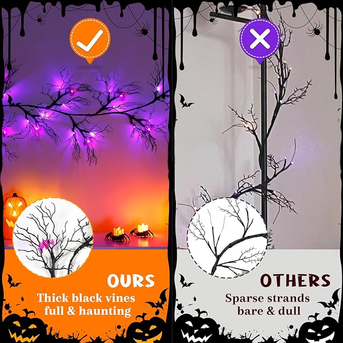 Joyhalo Halloween Garland with Lights Decorations with Bat Lights,Battery Operated 6FT 48 LED Halloween Willow Vine Twig Garland for Mantle,Wall,Fireplace and Halloween Decorations