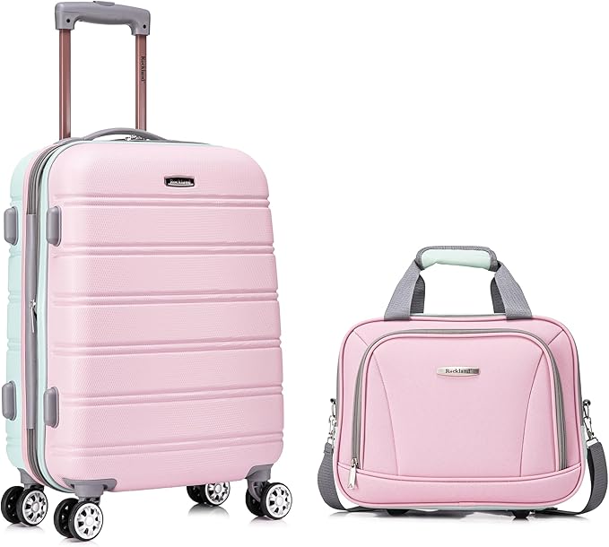 Rockland Melbourne Hardside 2 Piece Expandable Spinner Wheel Luggage Set, Carry-On 20" and Tote 14", Mint