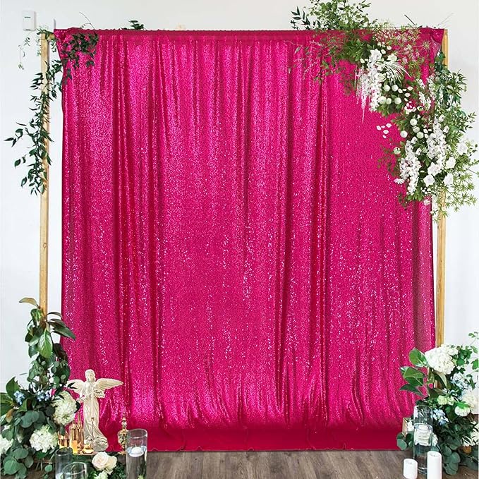 Hot Pink Sequin Backdrop Curtain,Glitter Photo Backdrop Curtain for Bithday Party Decoration