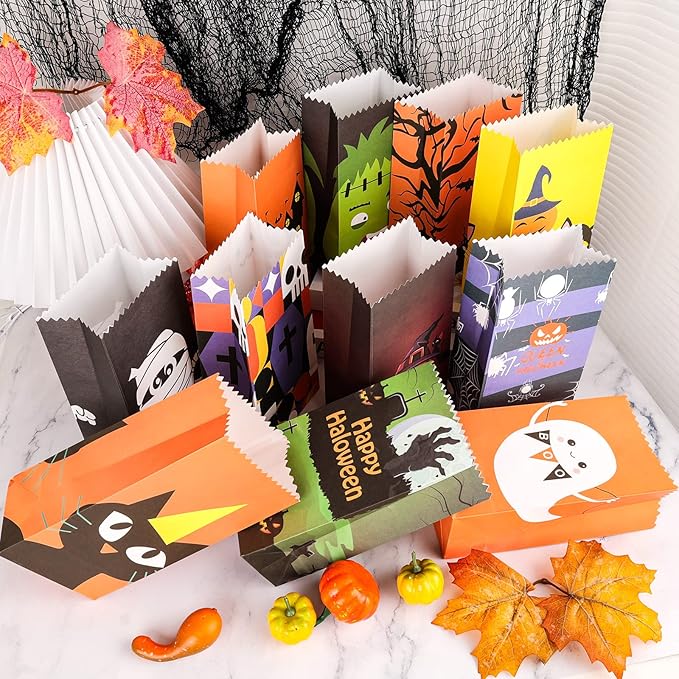 PQZYJJ 62 Pack Halloween Treat Bags With 72pcs Stickers - Trick or Treat Goodie Gift Bags for Kids Party Favor