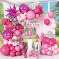Pink Silver Balloon Arch Garland Kit with Hot Pink Star Foil Balloons 4D Round Ball Balloons for Girl Women Birthday Baby Shower Valentine's Day Party Decorations