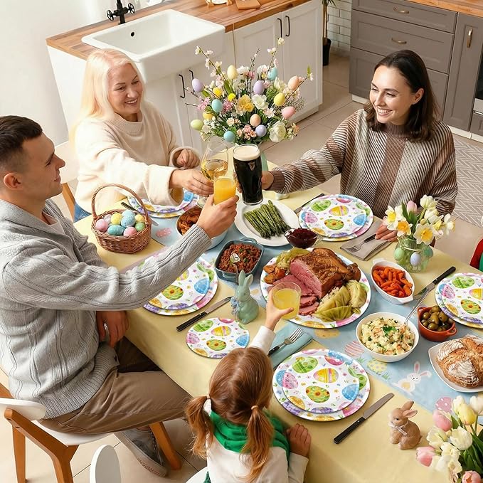 24 Pcs Easter Plates Set - Watercolor Happy Easter Eggs Paper Plate, Disposable Spring Colorful Round Dinner Dessert Plates Tableware for Easters Day Party Supplies Favors Table Decorations