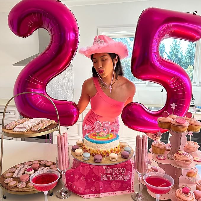 Hot Pink Number 25 Balloons 40 inch, 25 Number Balloons, 25th Birthday Decorations, 25 Year Old Women Hot Pink Party Supplies
