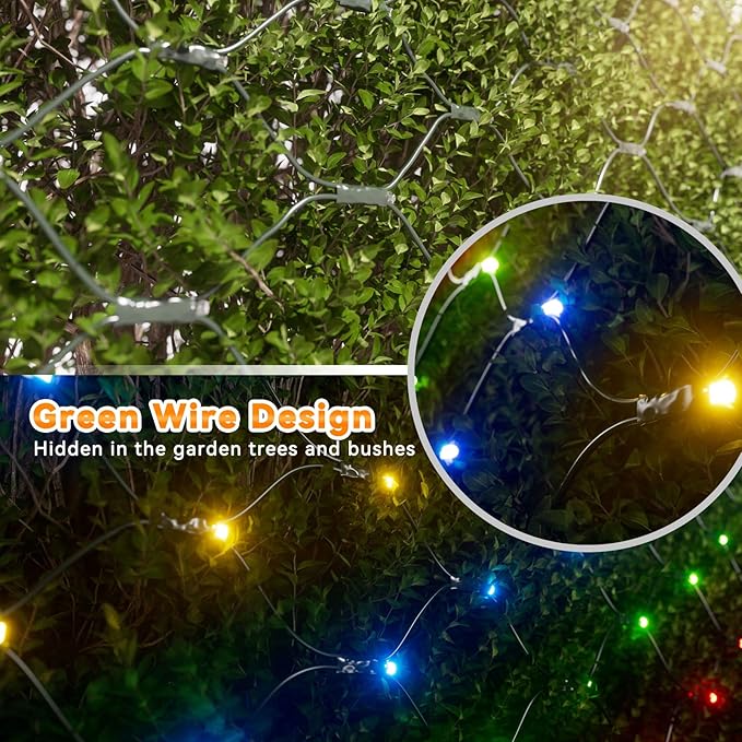 360 LED Colorful Christmas Net Lights Outdoor 8 Modes, 21ft x 5ft Waterproof Mesh Lights Giant Net Light Mulitcolored Fairy Christmas Light Green Wire Connectable for Bushes Tree Garden Home Party