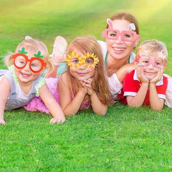Lenwen 24 Pieces Happy Easter Glasses Paper Glasses Frame Chick Bunny Ears Eggs Eyeglasses Easter Day Eyewear for Kids Adults Photo Booth Props Party Favor Decorations Supplies