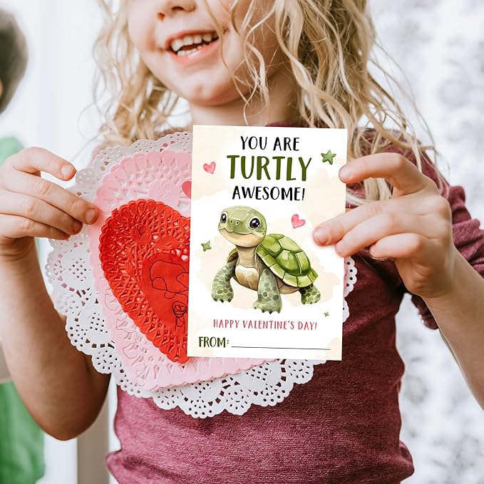 Pawzity 36 Packs Valentines Day Cards for Kids - Animal Valentines Day Card for Kids Classroom School, Boys, Girls, Toddlers - 6 Designs 3.2''x 4.7'' Animals Turtle, Frog, Sloth, Bear, Koala, Llama