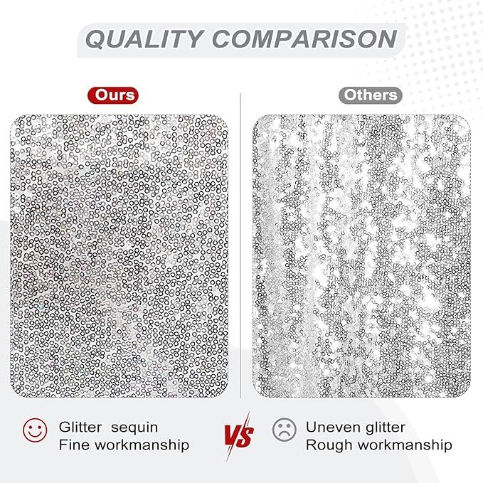 PartyDelight Silver Sequin Backdrop 6x8ft - High Density 3mm Shimmer Sequin Background with 4-Inch Rod Pocket, Sparkly Photography Curtain for Birthday, Disco, TikTok & Live Decor