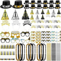 402 Pcs 2026 New Year's Eve Party Supplies for 100 Guests Includes Top Hats Cone Hats Tiaras Glasses Horns Squawkers Blowouts Bead Necklaces Lei Necklace Happy New Year