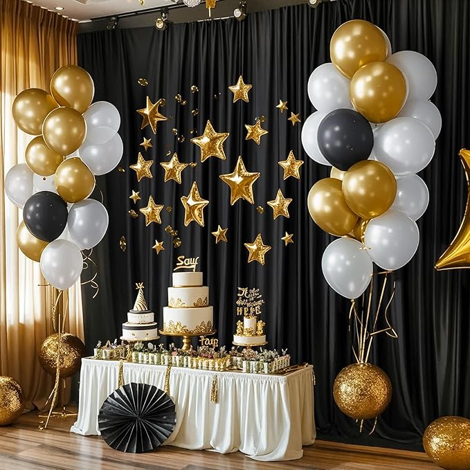 40x10FT Black Backdrop Curtains for Wedding Parties, Wrinkle Free Polyester Photography Backdrop Drapes for Wedding Baby Shower Birthday Parties Stage Background Stand Decorations 4x10ft,10 Panels