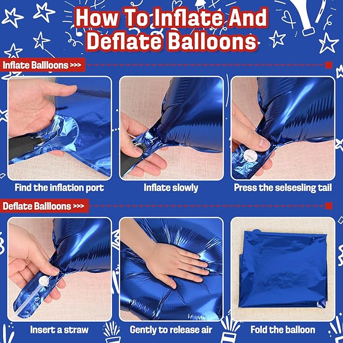 Red and Blue Square Foil Balloons Wall, Double Sided Chrome Deep Blue Red Balloons Tunnel Arch Kit Backdrop for Boys Birthday Graduation 4th of July Nautical Party Theme Decorations