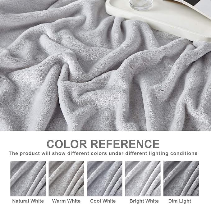 Hansleep Fleece Light Grey Throw XL Blanket, Super Soft Flannel Fuzzy Plush Cozy Blanket for All Seasons, Light Grey, Throw XL 50x70 Inches