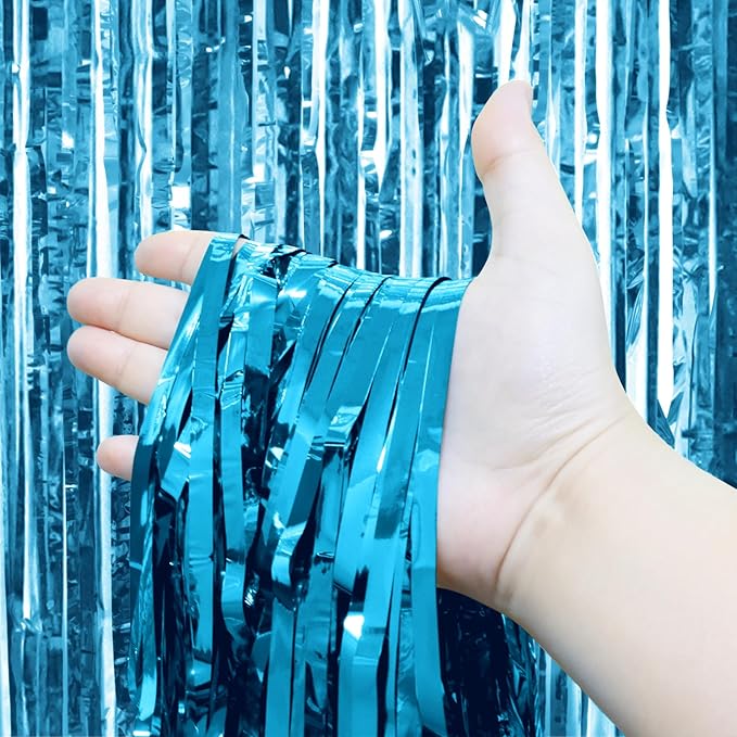 Homiest 6 Pack Light Blue Tinsel Backdrop, 3.3x6.6 FT Metallic Tinsel Foil Fringe Curtains Party Decorations, Birthday Door Streamers for Baby Shower Wedding, Photo Booth Props Background Wall Decor