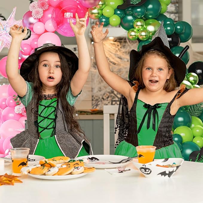 Pink and Green Witch Party Decorations,164 Pcs Light Pink Deep Green Black Balloon Arch Kit with Iridescent Exploding Star Balloons for Princess Witch Birthday Party Fairy Wonderlad Party Supplies