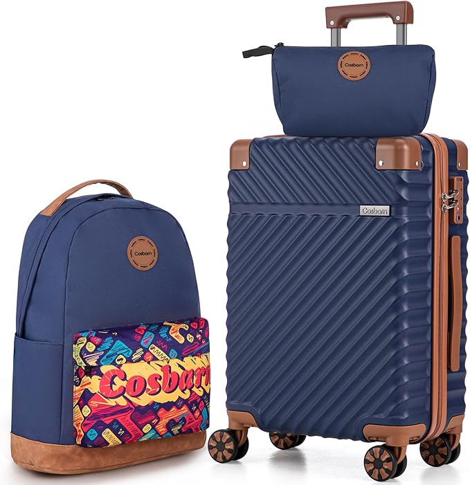 Cosbarn Carry On Luggage 22x14x9 Airline Approved, Hardside 20 Inch Carry on Suitcases with Wheels, Hard Shell ABS Lightweight Carry on Luggage Set, Travel Suitcase Set with TSA Lock, DarkBlue