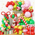 Christmas Balloon Arch Garland Kit, 123Pcs Long Green Red Paster Pink Gold Xmas Balloons with Candy Cane Foil Balloon for Merry Christmas Holiday Birthday Baby Shower Winter New Year Party Decorations