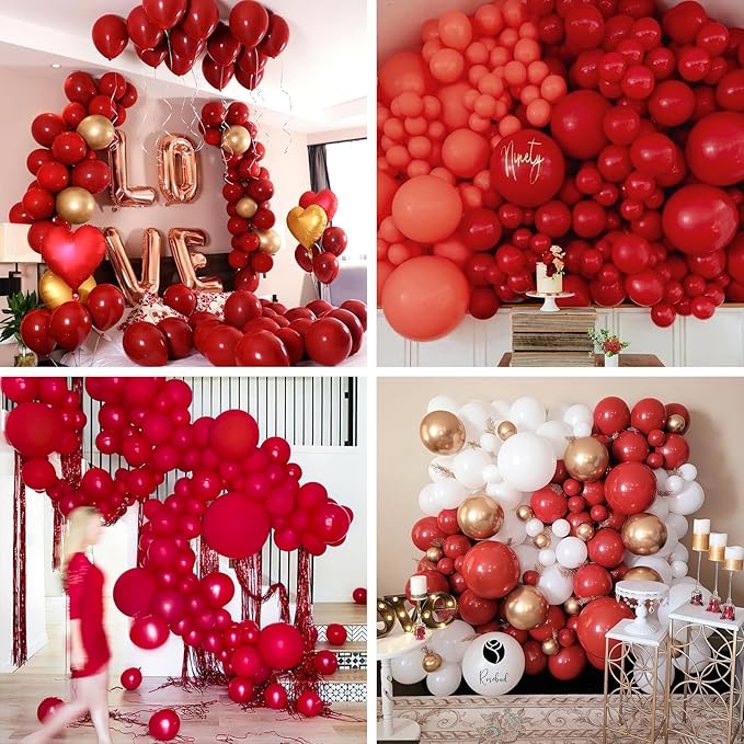 PartyWoo Burgundy Balloons 101pcs 12 Inch Dark Red Maroon Ruby Red Latex Helium Balloons for Graduation Valentine's Day Wedding Anniversary Casino Citizenship Christmas Party Decorations Red-Y75