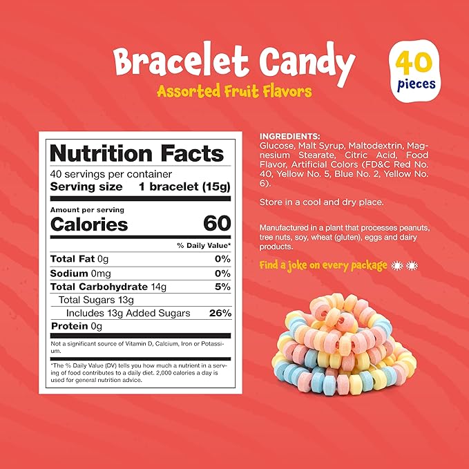 Candy Bracelets - 40 Count Pack - Bulk Candy Individually Wrapped - Easter Candy for Goodie Bags, Party Favors, and Classroom Rewards - Easter Eggs Fillers