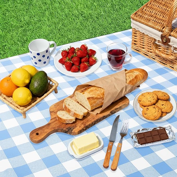 Oigco Light Blue Gingham Tablecloth - 54 x 108 Inches, Rectangle Disposable Light Blue Checkered Tablecloth, Picnic Table Covers for Dining/Camping/Picnic/Outdoor