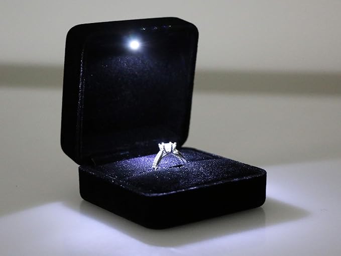 Big Size Velvet Metal Glossy with LED Jewelry Gift Box for Proposal, Engagement, Wedding - Suitable for a pair of rings