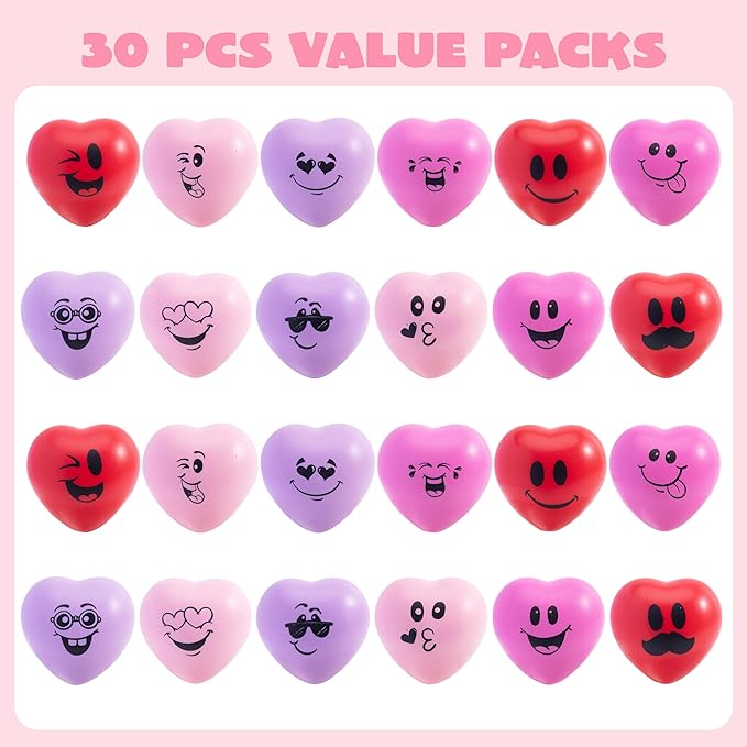 JOYIN 30 PCS Valentine's Day Heart Stress Balls 1.5"x1.5" for Kids, Squishy Toys Slow Rising for School Carnival Reward, Party Present Fillers, Gifts, Relieve Stress Toys