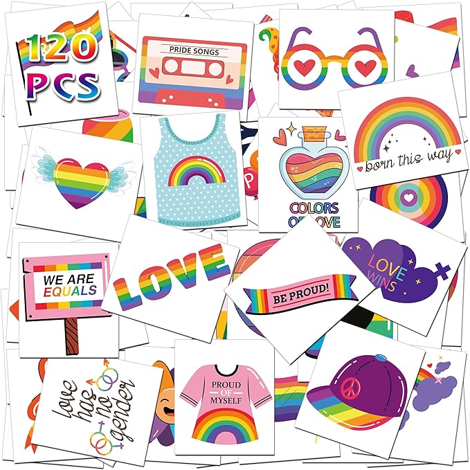 Pride Accessories - Pride Tattoos, 120Pcs Pride Temporary Tattoos for Adults – Rainbow LGBTQ Fake Tattoos Waterproof, Love is Love Gay Pride Accessories for Parade, Pride Decorations