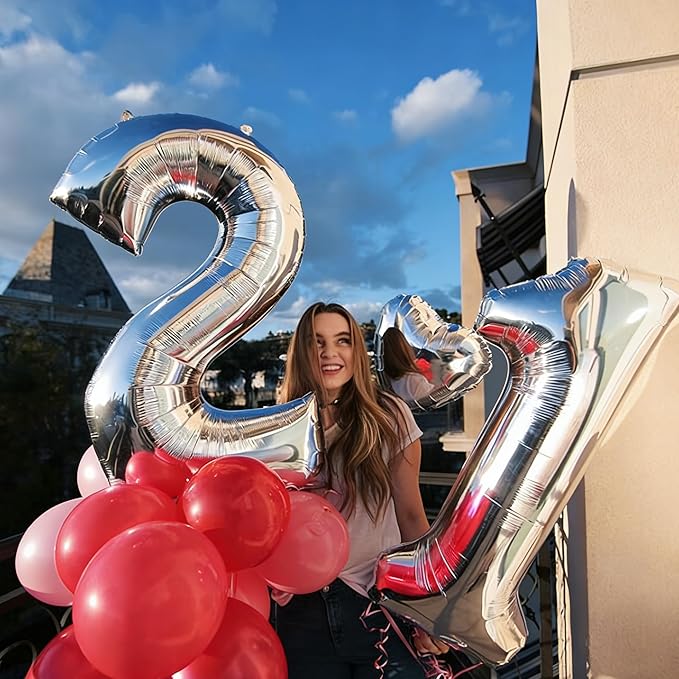 12 Number Balloons, Silver Balloons for Woman Man 12th Birthday Party Decoration, 40 Inch Foil Number 12 Ballon for 12, 21 Anniversary, Bridal Shower, Graduation, Wedding, New Year, Valentine's Day