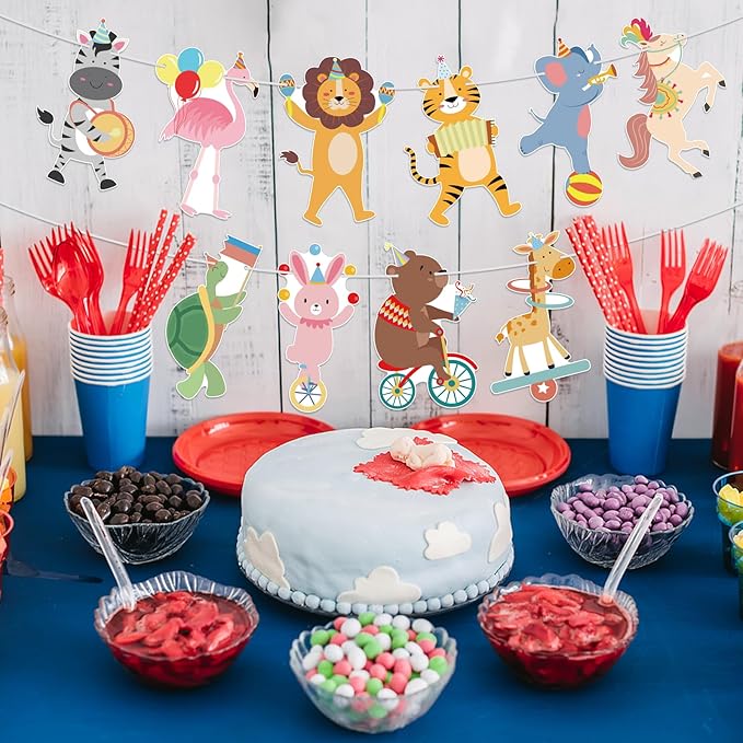 Hooqict Party Animal Banner Animal Birthday Party Decorations Happy Birthday Garland Banner Sign for Kids Girls Boys Zoo Carnival Circus Decorations