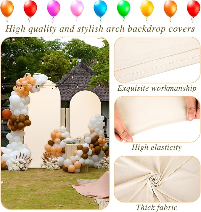Dofilachy Arch Backdrop - Wedding Arch Cover, Set of 2 Spandex Fabric (Beige, 7.2FT, 6FT)