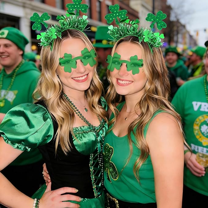 Semato St. Patrick’s Day Headband with Green Clover Sunglasses for St. Patrick’s Day Accessories Shamrock Irish Carnival Party Favors