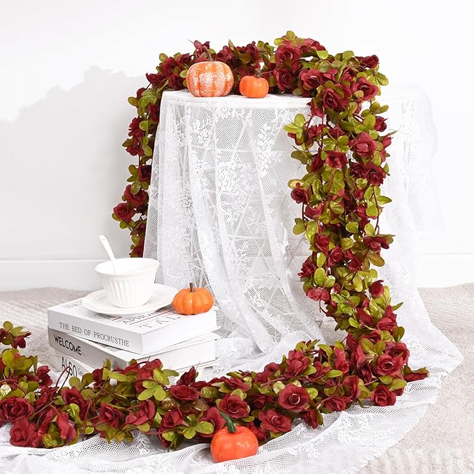 BLEUM CADE 2Pcs 16.4Ft Flowers Garland Artificial Rose Vines for Bedroom, Cute Fake Hanging Flower Vines Floral Garland Decorations for Wedding Party Wall Room Decor Aesthetic