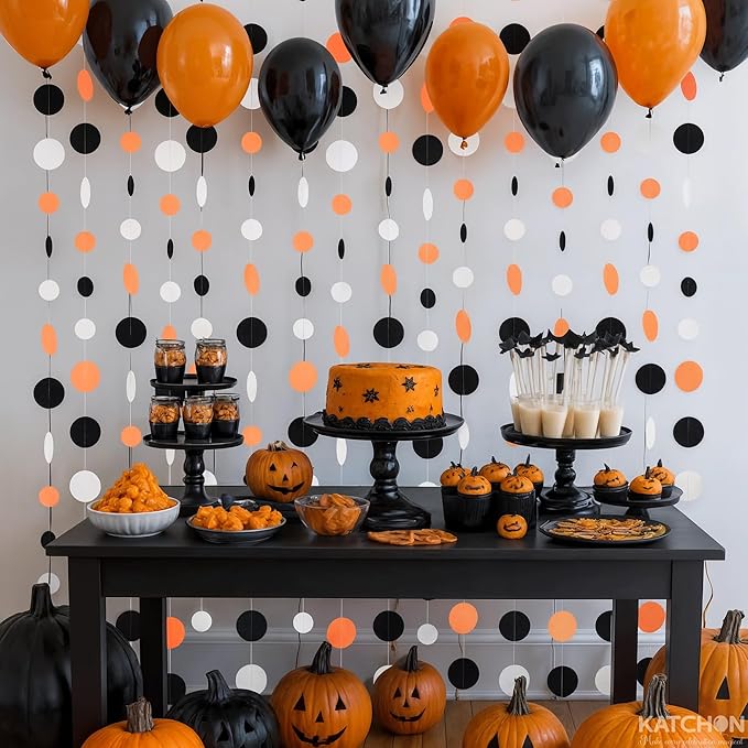 KatchOn, Circle Dots Gold Paper Garland - 65 Feet, Pack of 5 | Black, White Orange Birthday Garland for Wedding, Bridal Shower, Birthday Decorations | Hanging Decorations for Party