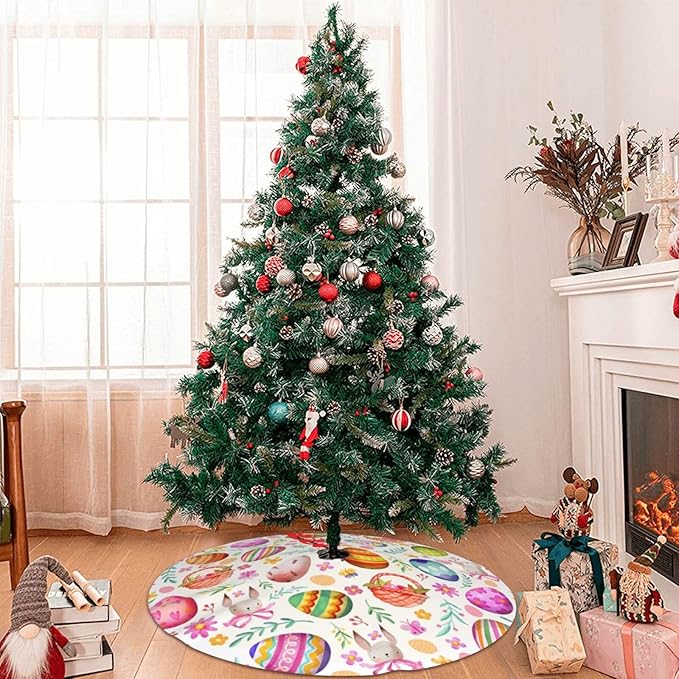Easter Eggs Bunny Tree Skirt Xmas Tree Mat Christmas Tree Ornaments Decorations Holiday Party Indoor Outdoor 30"
