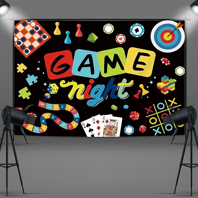 Imirell Game Night Backdrop 7Wx5H Feet Chess Card Game On Playing Puzzles Gamble Gamer Gaming Birthday Photography Backgrounds Photo Shoot Decor Props Decoration Polyester Fabric