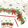OBUSATT 3pcs Christmas Party Tablecloth Holly and Pine Cone Merry Christmas Holiday Table Cloth 108 x 54 Inch Rectangle Waterproof Xmas Holiday Table Cover Decorations for Christmas Party Supplies