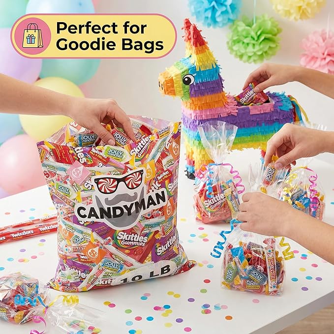 CANDYMAN Assorted Candy Variety Pack, 10 lbs Bulk Individually Wrapped Candy for Party Favors, Pinata Stuffers, Goodie Bags, Halloween & Easter