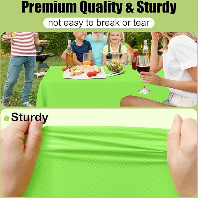Smiry Disposable Table Cloth - 6 Pack, 54 x 108 Inch Waterproof Rectangle Tablecloths for Parties, Decorative Plastic Table Cover, Leakproof & Sturdy, Lime Green