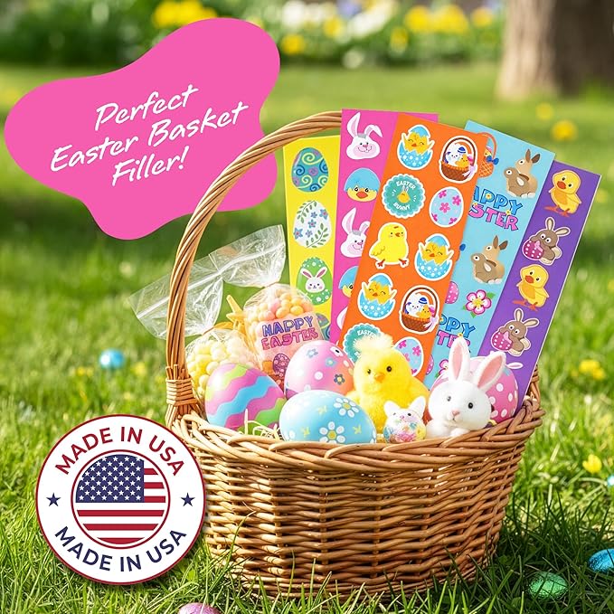 ArtCreativity 1000+ Easter Stickers for Kids with 100 Stickers Sheets, Made in USA Assorted Vibrant Colors and Designs, Easter Basket Stuffers, Fillers Party Favors for Boys and Girls