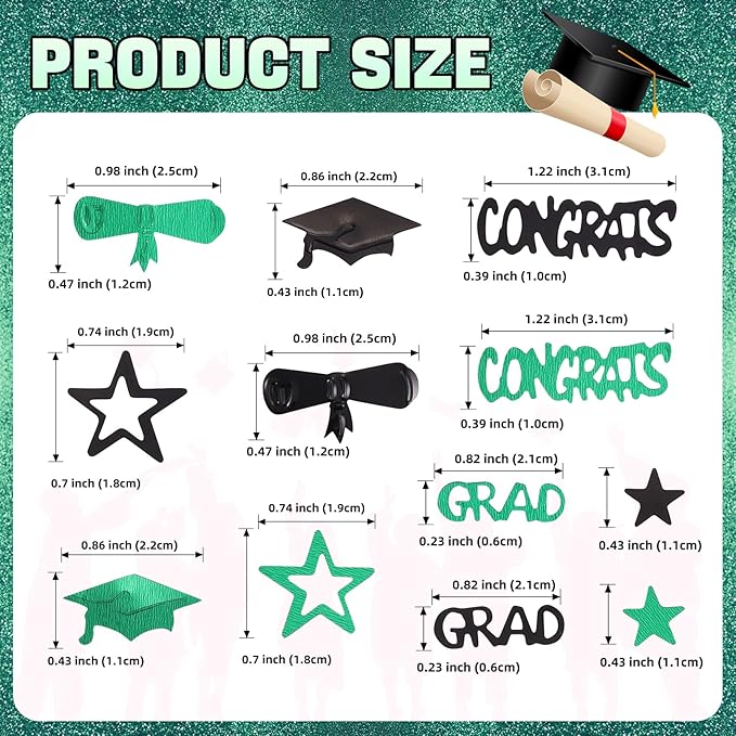 Green and Black Graduation Confetti 2026, 1000 Pcs Congrats Grad Confetti Class of 2026 Party Table Centerpiece for Graduation Party Decorations