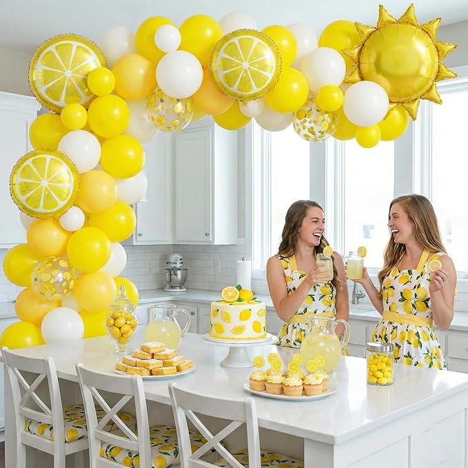 Yellow lemon Balloon Garland Arch kit with Sun lemon mylar Balloons for Summer birthday main squeeze Bridal Shower Sweet Baby shower Lemonade Party Decorations lemonade stand supplies (Yellow)
