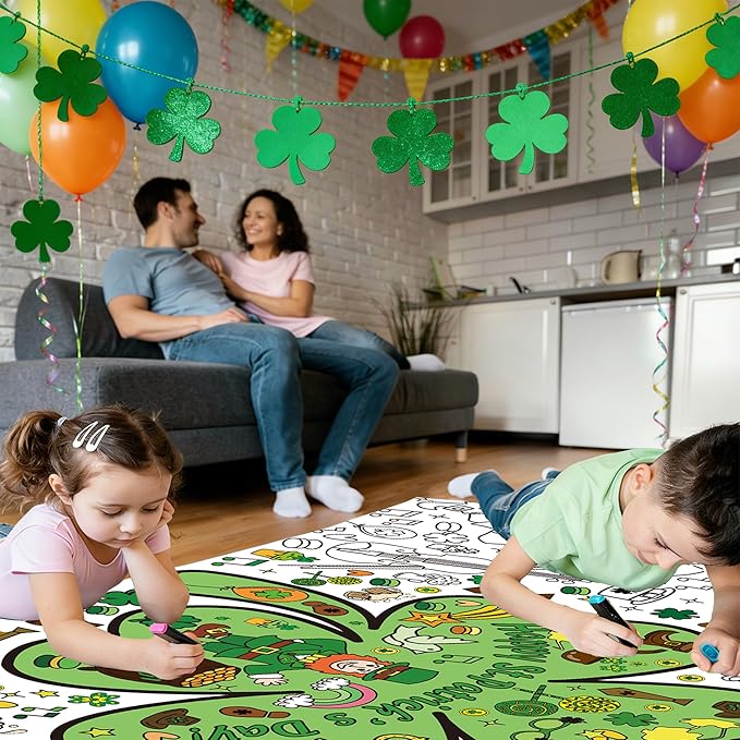 OHOME St Patrick's Day Giant Coloring Poster/Tablecloth - 72×30 Inch St Patricks Day Crafts for Kids,St Patricks Day Gifts Games Activities Toys Decor Party Decorations
